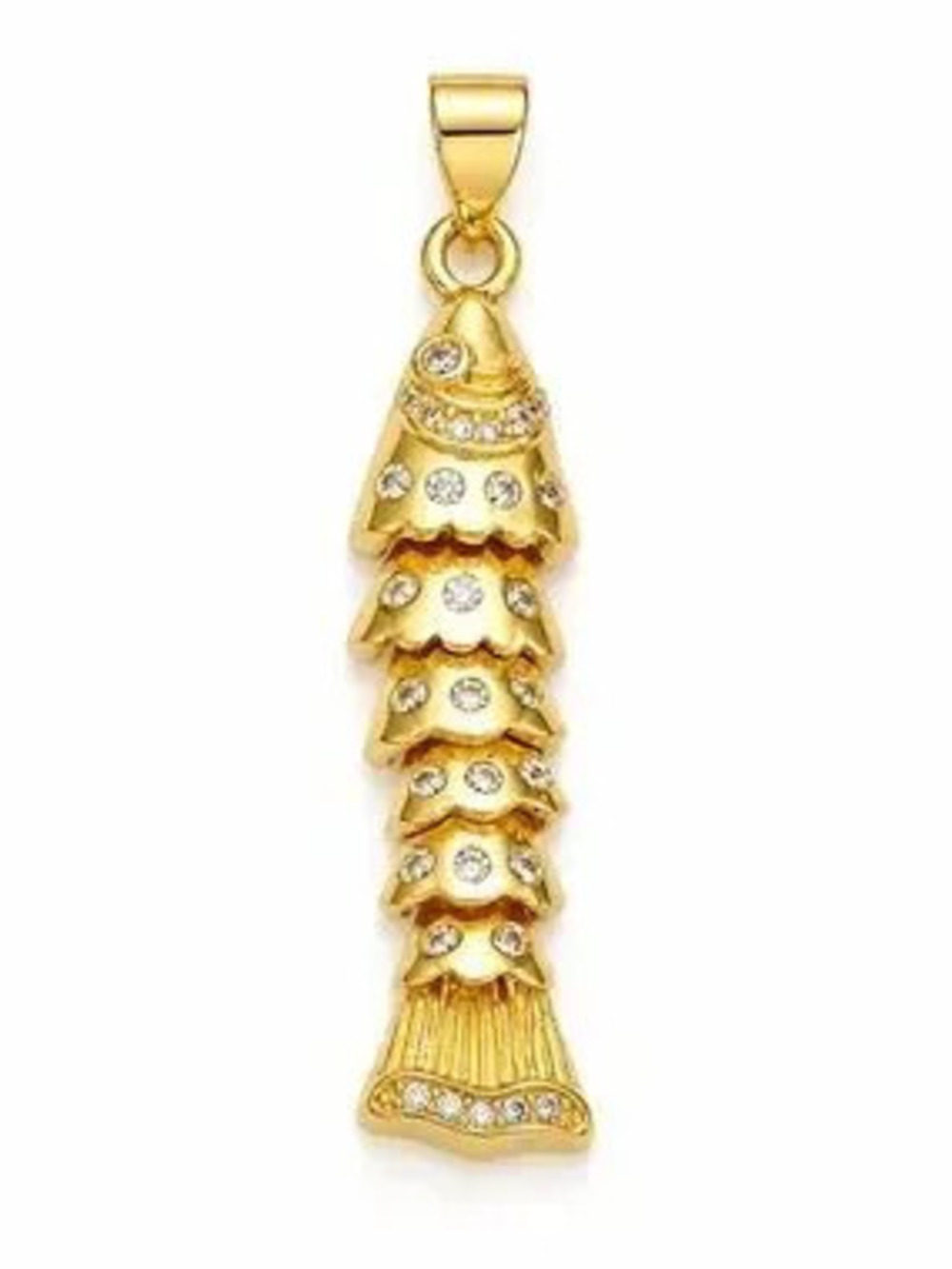 Gold Cubic Zirconia Long Fish Pendant (4506)